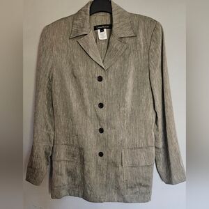 Lida Baday Blazer Linen Rayon Gray Fitted Womens Size 12 Jacket Designer Canada